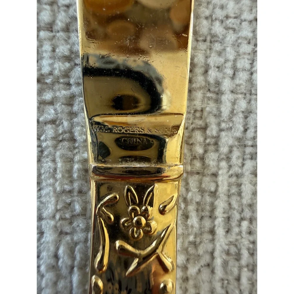 Vintage Wm Rogers & Son Golden Enchanted Rose Gold Electroplate Dinner Knives x3